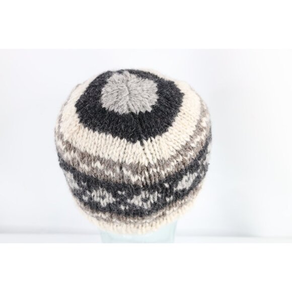 Vintage 90s Streetwear Fleece Lined Fair Isle Wool Knit Winter Beanie Hat Womens - Picture 3 of 7